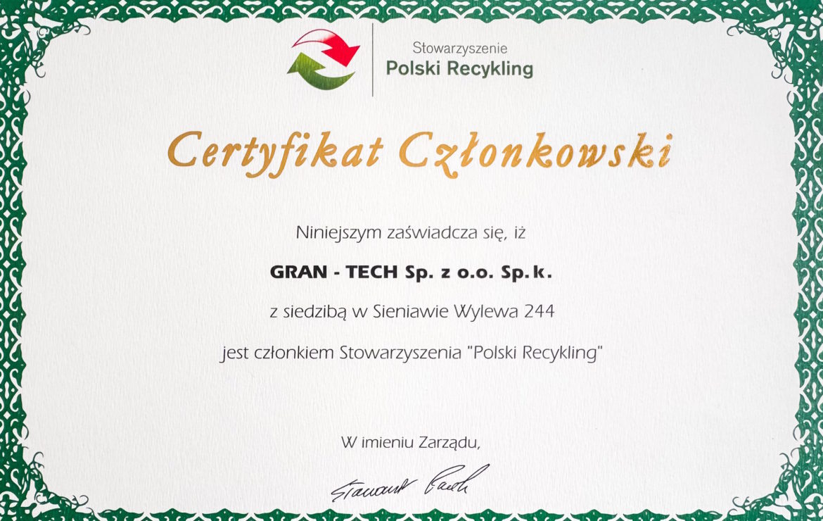 Miło nam poinformować, że 6 listopada 2025r. dołączyliśmy do grona członków Stowarzyszenia „Polski Recykling”.